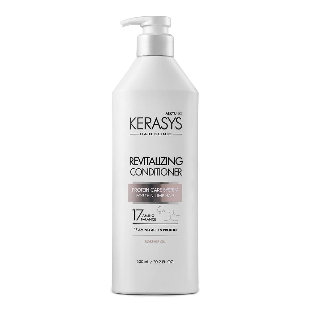 Kerasys Hair Clinic Protein Care System for Thin Limp Hair Rosehip Oil REVITALIZING 20.2 fl oz 600 ml (Conditioner 1-Pack)