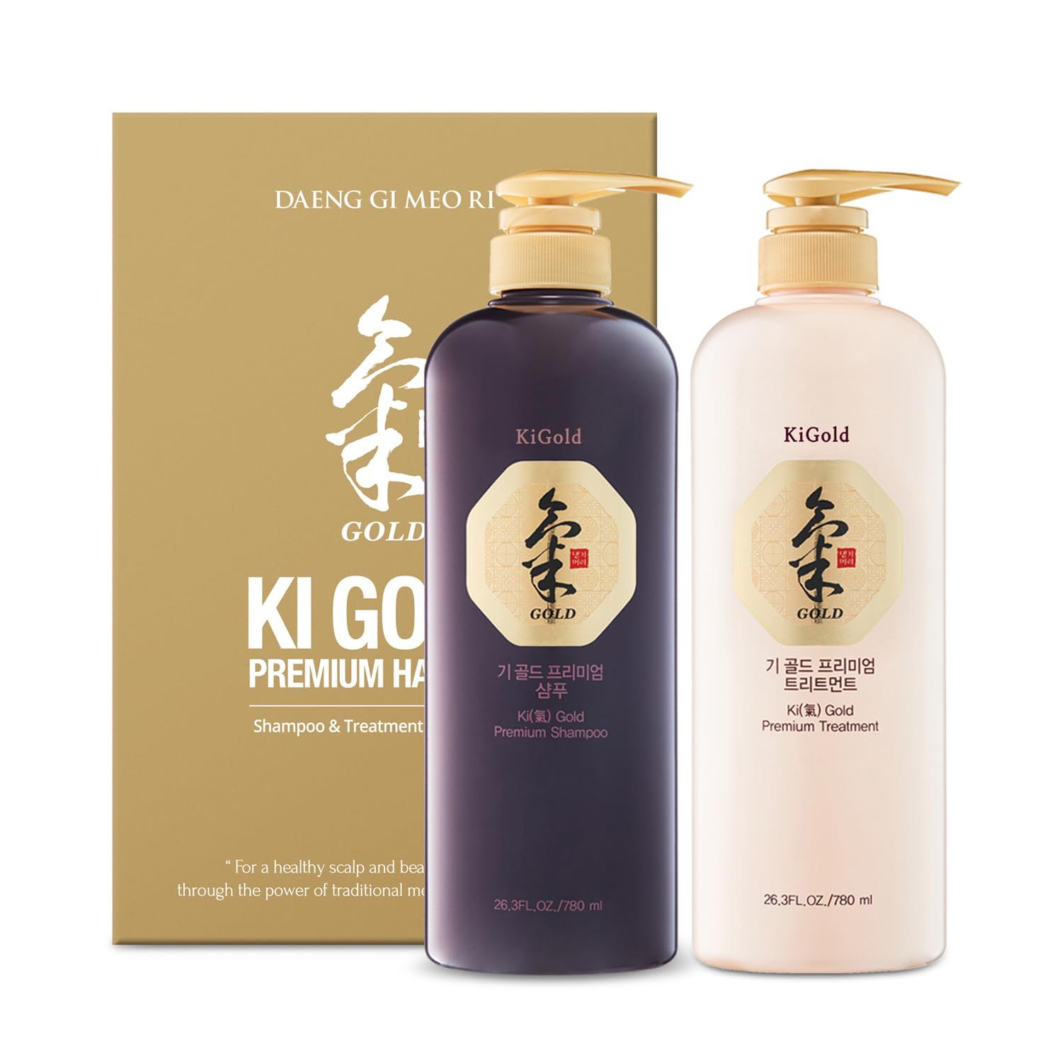 Daeng Gi Meo Ri- Ki Gold Premium ShampooTreatment Set, Effectively Moisture to Dry and Rough Hair, No Artificial Color, 780ml each