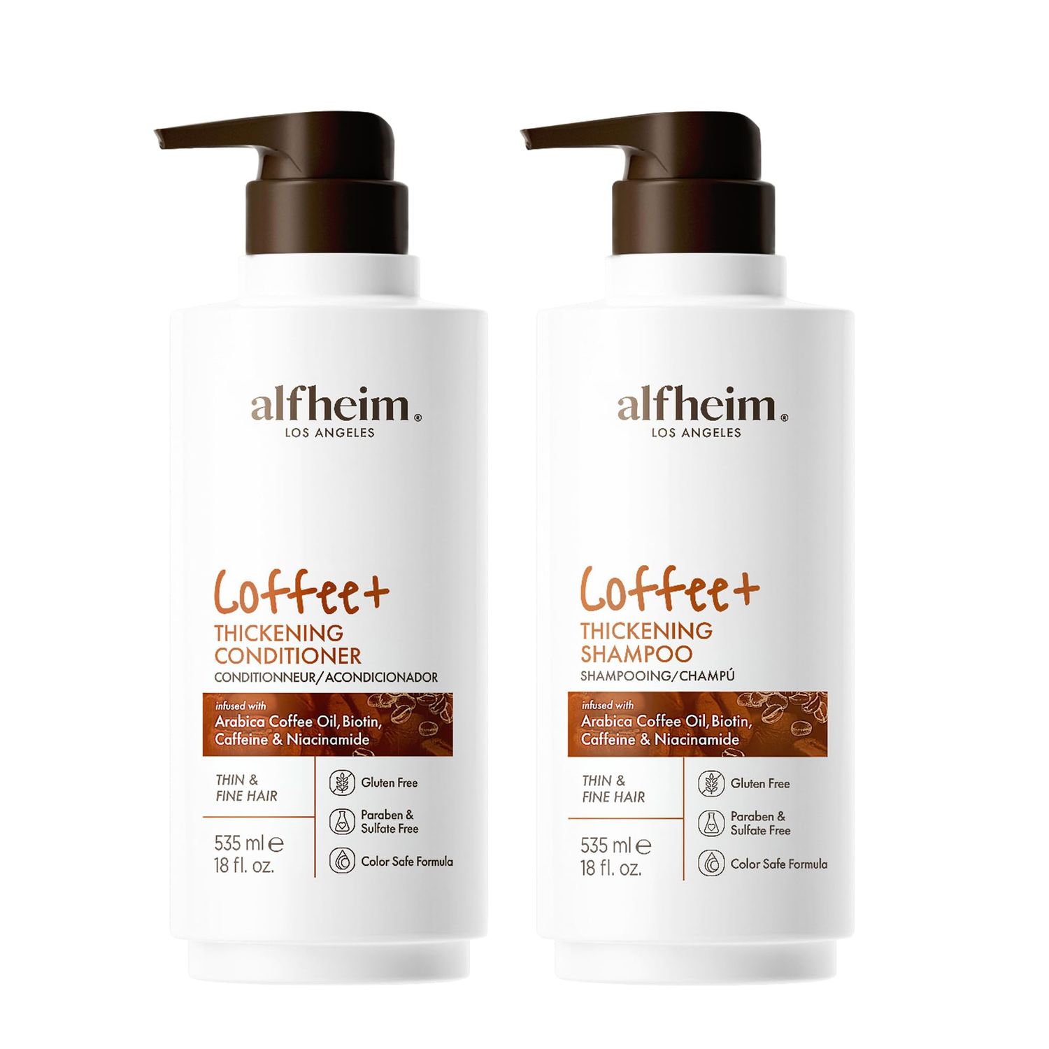 Alfheim Caffeine Shampoo Conditioner Set Energizing Hair Care with Biotin Niacinamide Strengthens Strands Supports Scalp Balance Sulfate-Free, Ideal for Oily Scalp Fine Hair 18 oz Each
