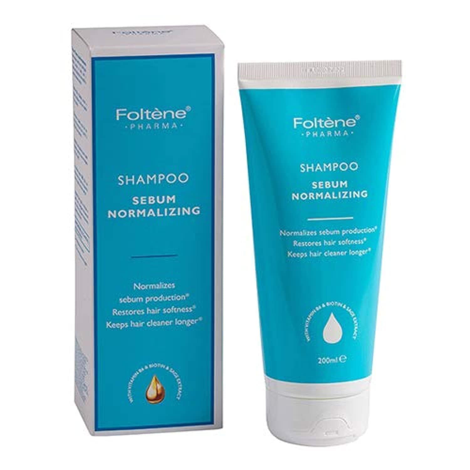 Foltene Sebum Normalizing Shampoo for Oily Hair - Clarifying Hair Care Cleansing Solution with Vitamin B6, Biotin, Sage - Removes Excess Oil, Refreshes Scalp, Cleans Hair - 6.7 Fl oz