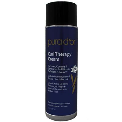 PURA D&#39;OR Curl Therapy Leave-In Styling Cream (8oz) For Curly, Wavy or Frizzy Hair, Hydrates Conditions, Gentle Sulfate Free Formula Infused with Natural Ingredients, Men Women