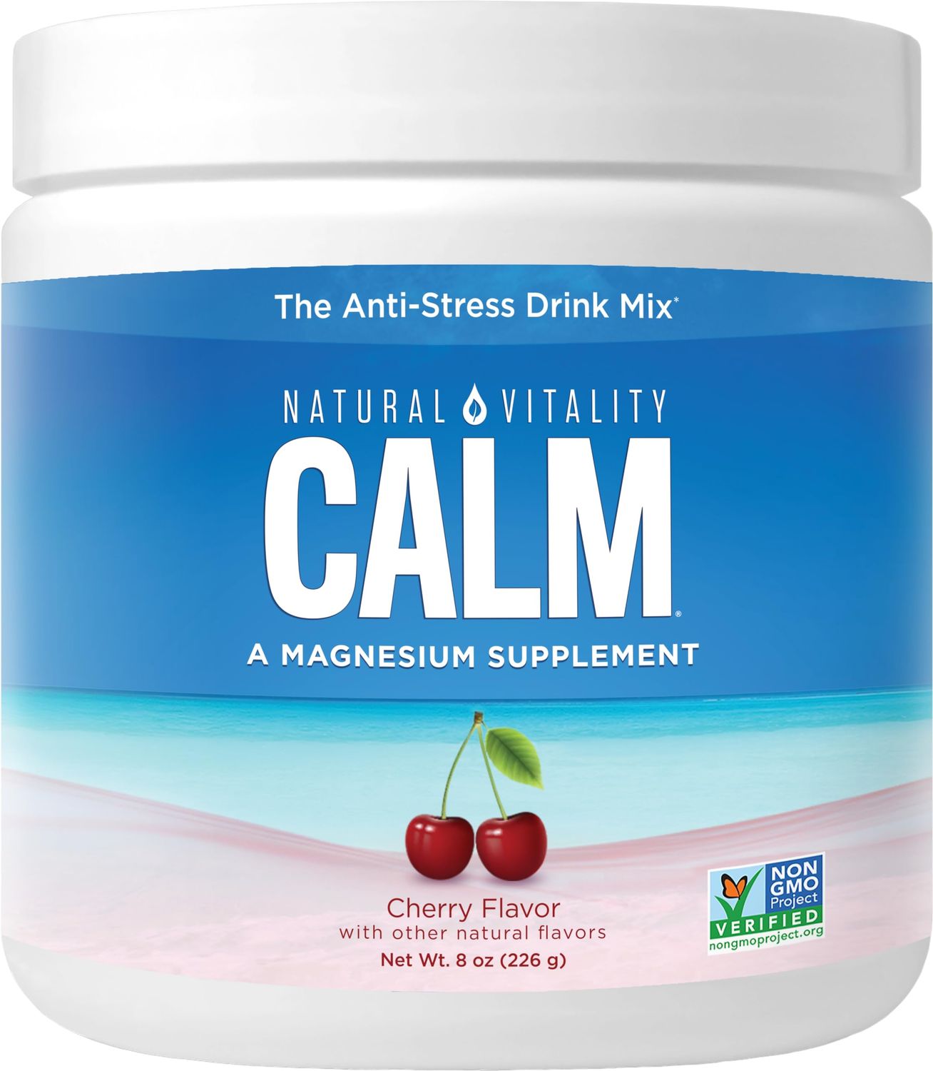 Natural Vitality Calm, Magnesium Supplement, Anti-Stress Drink Mix Powder, Gluten Free, Vegan, Non-GMO, Cherry, 8 oz