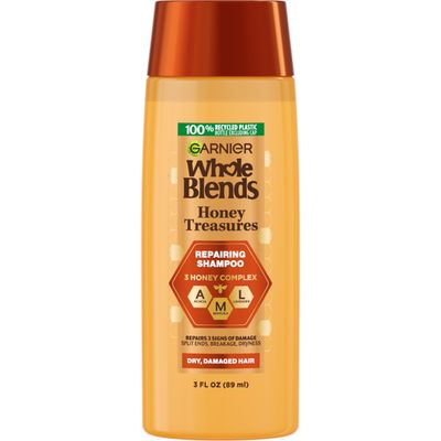 Garnier Whole Blends Honey Treasures Repairing Shampoo, for Dry, Damaged Hair, 3 Fl Oz (Travel Size), 1 Count (Packaging May Vary)