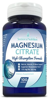 Sonora Nutrition Magnesium Citrate High Absorption Formula 133 mg Per Serving, 100 Capsules