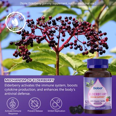 Biobor Natural Black Elderberry Gummies, Elderberry Fruit Extract with Vitamin C and Zinc, Herbal ElderCraft Gummies Daily Immune Support for Kids and Adults, GMO Free, Gluten Free, 60 Count