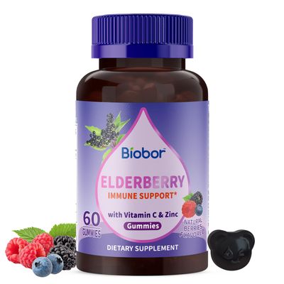 Biobor Natural Black Elderberry Gummies, Elderberry Fruit Extract with Vitamin C and Zinc, Herbal ElderCraft Gummies Daily Immune Support for Kids and Adults, GMO Free, Gluten Free, 60 Count
