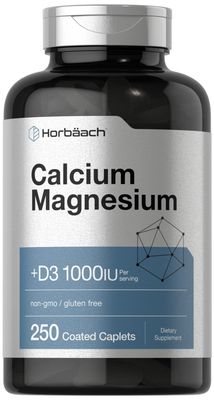 Horb ach Calcium Magnesium D3 Supplement 1000 IU D3 250 Coated Caplets Non-GMO Gluten Free
