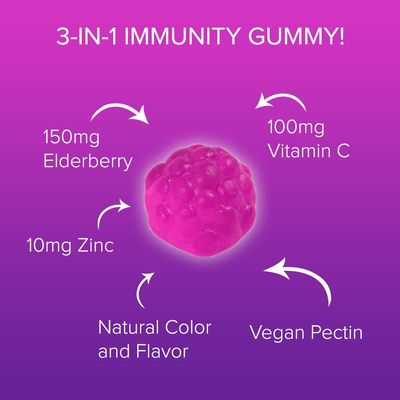 Sambucus Elderberry Gummies with Vitamin C and Zinc - Daily Immune Support Supplement for Adults Kids - Black Elderberry Extract Chewable Elderberry Immunity Gummies - 180 Vegan Gluten-Free Gummies