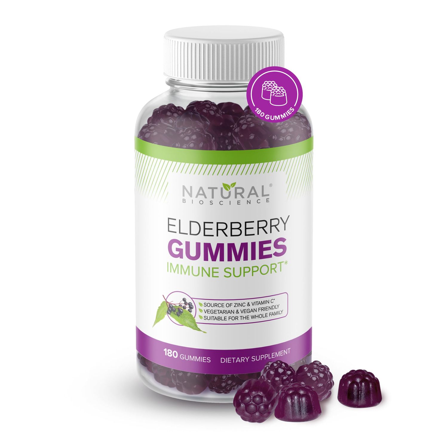 Sambucus Elderberry Gummies with Vitamin C and Zinc - Daily Immune Support Supplement for Adults Kids - Black Elderberry Extract Chewable Elderberry Immunity Gummies - 180 Vegan Gluten-Free Gummies