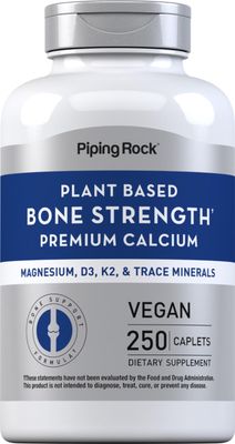 Piping Rock Bone Strength Supplement for Women and Men 250 Caplets Premium Calcium Plant Based Complex with Vitamin D3, K2, Magnesium, and Minerals Vegan, Non-GMO, Gluten Free