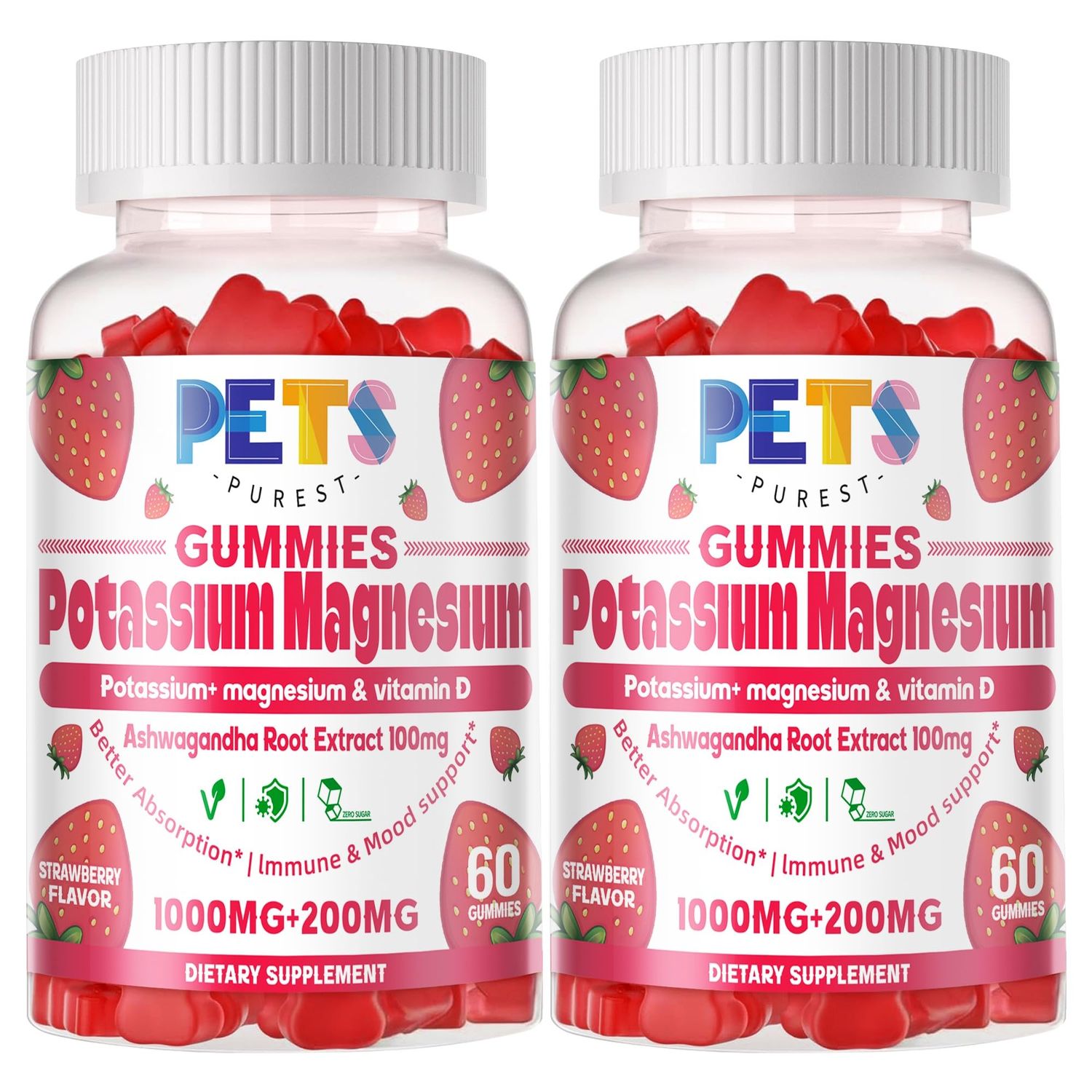 Potassium Magnesium Gummies - High Absorption Magnesium Glycinate Potassium Citrate Plus Omega 3, B6, D3, K2 Calcium - Chewable Gummy for Leg Cramps, Immunity Energy Strawberry 120 Gummies