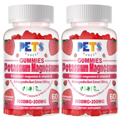 Potassium Magnesium Gummies - High Absorption Magnesium Glycinate Potassium Citrate Plus Omega 3, B6, D3, K2 Calcium - Chewable Gummy for Leg Cramps, Immunity Energy Strawberry 120 Gummies