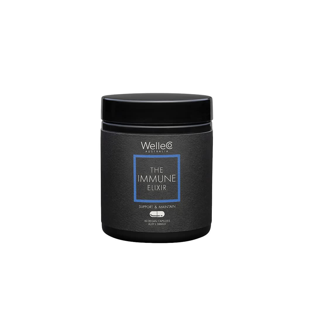 WelleCo The Immune Elixir Immune Support Supplement with Vitamin C, Zinc, Elderberry, Astragalus, B Vitamins Reishi Mushroom for Immunity, Fatigue, Overall Wellness, Gluten Free Vegan, 60 Capsules