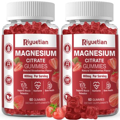 2 Pack Extra Strength Magnesium Citrate Gummies 800mg - Vegan Gummies - Promotes Healthy Relaxation, Muscle, Bone, Energy Support for Adults 120 Count