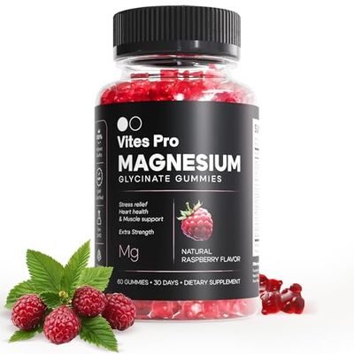Vites Pro Magnesium Glycinate Gummies - Magnesium Complex, Chewable Supplement, Calm Support, Promotes Sleep Relaxation, Muscle Recovery, Threonate, for Adults - Raspberry Flavor, 60 Count, 30-Day