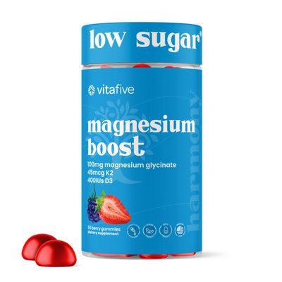 Vitafive Low Sugar Magnesium Glycinate Gummies with Vitamin D and K - Vegan, Gluten Free (50 Ct)