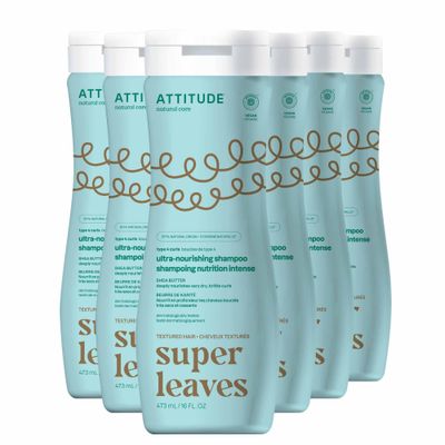 ATTITUDE Ultra-Nourishing Shampoo for Curly Hair 4a - 4c with Shea Butter, Vegan, Naturally Derived Ingredients, Deeply Nourishes, 16 Fl Oz (Pack of 6)