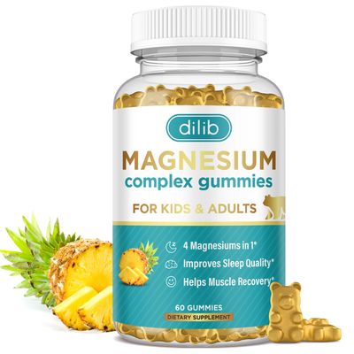 Magnesium Complex Gummies- Calm Chewable Gummies for Kids Adults- Magnesium Glycinate, Taurate, Citrate, Malate, Supplement-Support Calm Stress Relief, Bone, Muscle, Mood Vegan, 60 Gummies