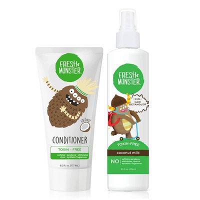 Fresh Monster Kids Hair Detangling Bundle 8.5 oz Detangler 6 oz Conditioner No Toxins Hypoallergenic Natural Conditioner Detangling Spray Coconut