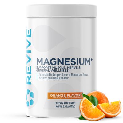 Revive MD Magnesium Powder Supplement - Magnesium Carbonate Taurate Powder Drink Supports Healthy Bones, Muscles, Nerves - Vegan-Friendly, Gluten-Free Soy-Free - 30 Servings, Orange