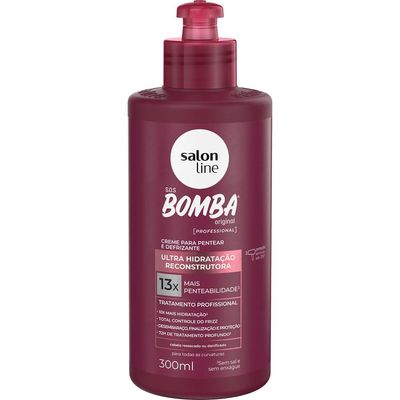 Salon Line - Linha SOS Bomba (Ultra Hidratacao Reconstrutora) - Creme para Pentear e Defrizante 300 Ml - (SOS Bomb (Ultra Reconstruction Moisturizing) - Defrizz Combing Cream 10.14 Fl Oz)