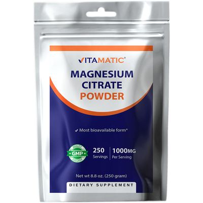 Vitamatic Magnesium Citrate 1000mg per Serving Supports Muscle, Joint, and Heart Health 250 Grams - 250 Servings