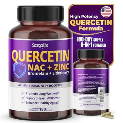 SOTALIX Supplement Premium Quercetin 98 High Purity with Bromelain, Zinc, Vitamin D3 2000 IU, Elderberry - Cardiovascular Respiration Immune Support for Adult Kids - 180 Day Supply