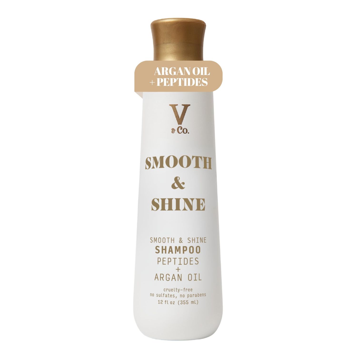 VCo. Beauty Smooth Shine Hair Shampoo with Peptide Technology, 12 oz, Sulfate Free Shampoo Gentle, Color Safe Conditioner