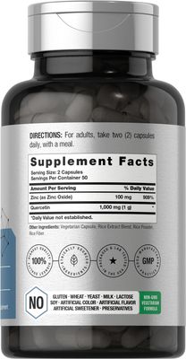Horb ach Quercetin 1000mg Capsules with 100mg Zinc 100 Count Non-GMO, Gluten Free Supplement High Potency Formula