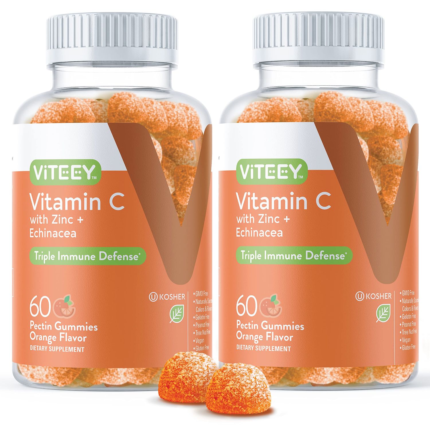 Vitamin C Gummies for Adults Teens with Zinc Echinacea - Immune Support Gummies - Immune Booster - Vegan, Gelatin Free, Gluten Free, GMO Free - Tasty Vitamin C Chewable Orange Flavored Gummy