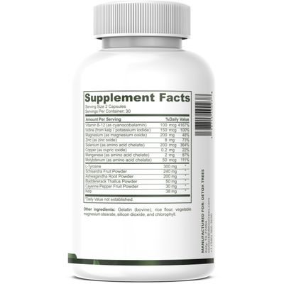 Detox Trees Advanced Thyroid Support Supplement - Non-GMO, Thyroid Supplement with L Tyrosine, Iodine, B12, Zinc, Selenium, Ashwagandha for Thyroid Health Overall Well-Being, 60 Capsules