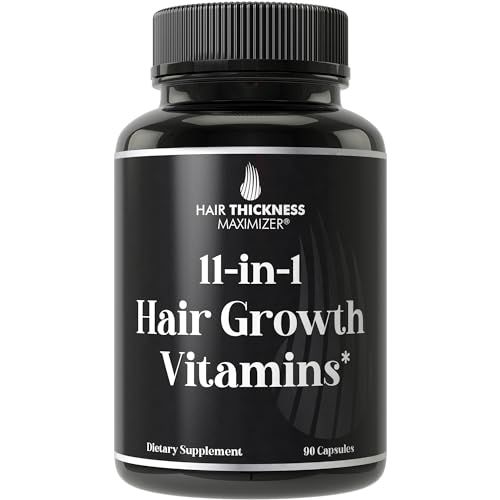 11-in-1 Vegan Hair Growth Vitamins for Thinning Brittle Hair - Advanced Vitamin Complex with 5000mcg Biotin, Pumpkin Seed, Zinc. Supports Thicker, Healthier-Looking Scalp for Women Men