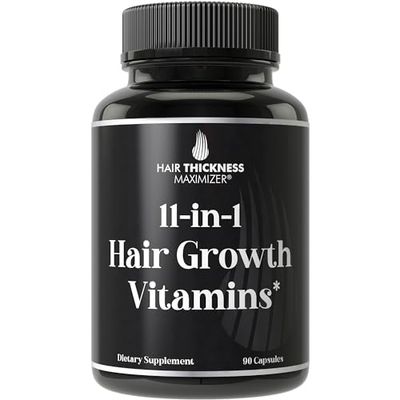 11-in-1 Vegan Hair Growth Vitamins for Thinning Brittle Hair - Advanced Vitamin Complex with 5000mcg Biotin, Pumpkin Seed, Zinc. Supports Thicker, Healthier-Looking Scalp for Women Men