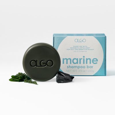 OLGO Marine Shampoo Bar 3.5 oz Soap-free solid shampoo bar for scalp with cooling Kelp, sea grape, charcoal with Biotin Sustainable clean- no sulfates, no parabens, no phthalates