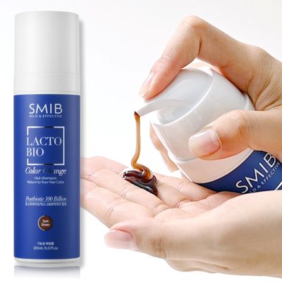 SMIB Lactobio Hair Dye Shampoo Gradual Gray Reduction with Probiotics Natural Hair Darkening in 3-5 Minutes Gentle Korean Formula for Daily Use (6.76 fl oz) (Dark Brown)