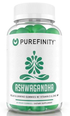 PUREFINITY Ashwagandha Gummies with Vitamin D Zinc - Supplement for Relaxation, Calming, and Mood Support - Gluten Free, Non-GMO, Vegan, 60 Count