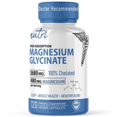 Nature&#39;s Fusions Nutri Pure Magnesium Glycinate 3680mg - (Provides 480mg Elemental Magnesium), Chelated for High Absorption, Non-Buffered for Maximum Potency, 120 Capsules