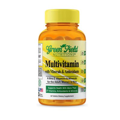 Greenfield Nutritions Halal Multivitamins for Women and Men - 60 Gelatin Free Multivitamin Tablets with 27 Vitamin Minerals, A, B12, C, D3, Iron and Zinc - Supports Immunity Bone and Overall Health