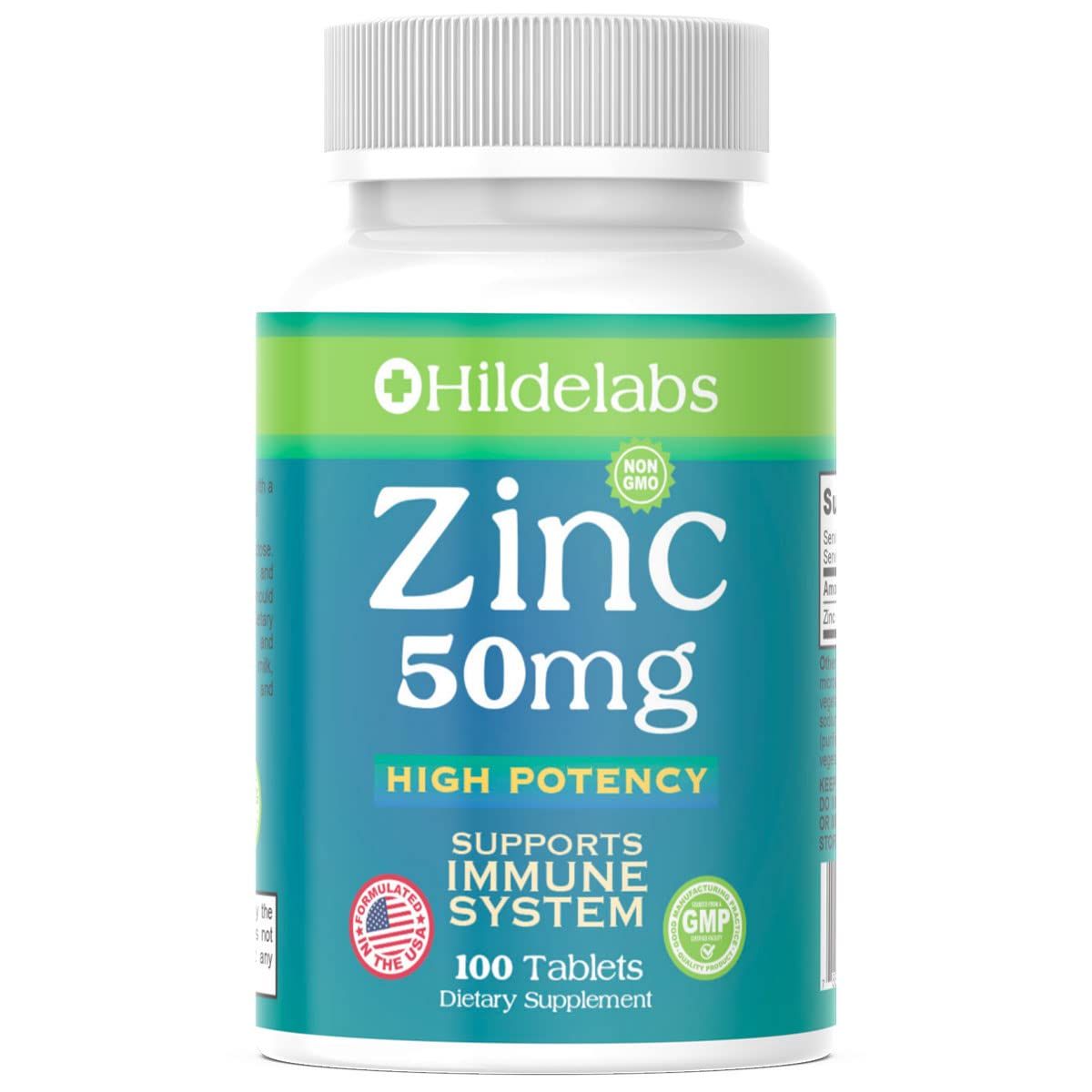 Hildelabs Zinc 50mg Tablets - Immune Support - 100 Count