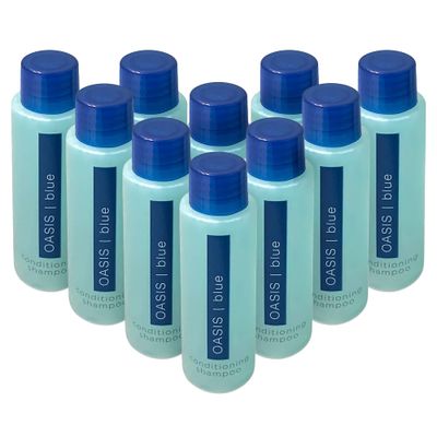 High-End Mini Hotel 2-in-1 Shampoo Conditioner 10 Pack. Leak-Free, Travel-Size Value Set. Light Compact for Extended Traveling, Hiking, Camping Backpacking. Thin, Water-Tight Bottles.