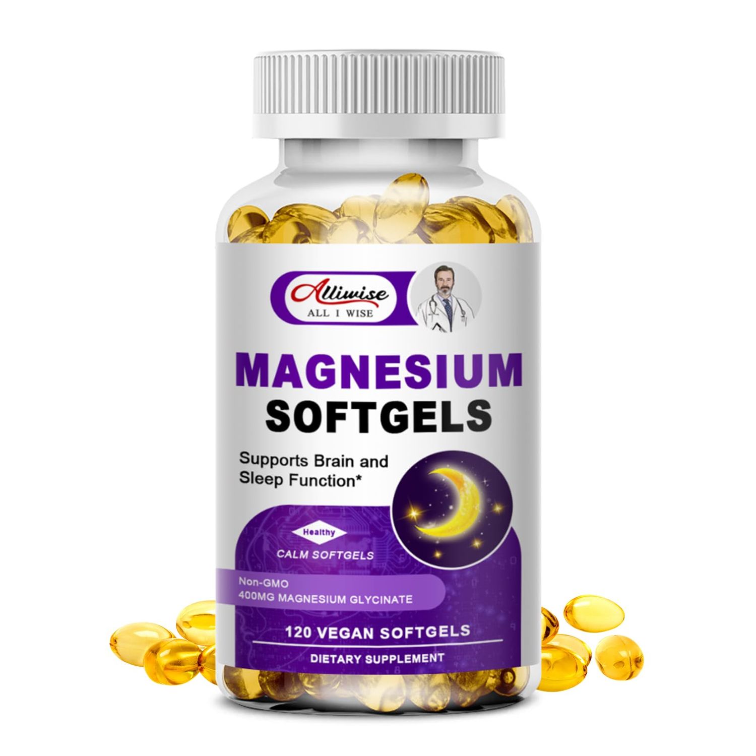 High Absorption Magnesium Glycinate 400mg Softgels Supplement, 400 mg Elemental Magnesium with 100mg Calcium - Highly Bioavailable - with Vitamin D3 K2, for Sleep, Mood, Brain Support
