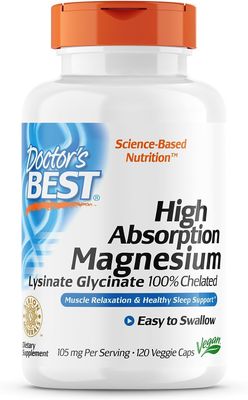 Doctor&#39;s Best High Absorption Magnesium Glycinate Lysinate 100 Chelated, Non-GMO, Vegan, 120 Veggie Capsule (Pack of 1)