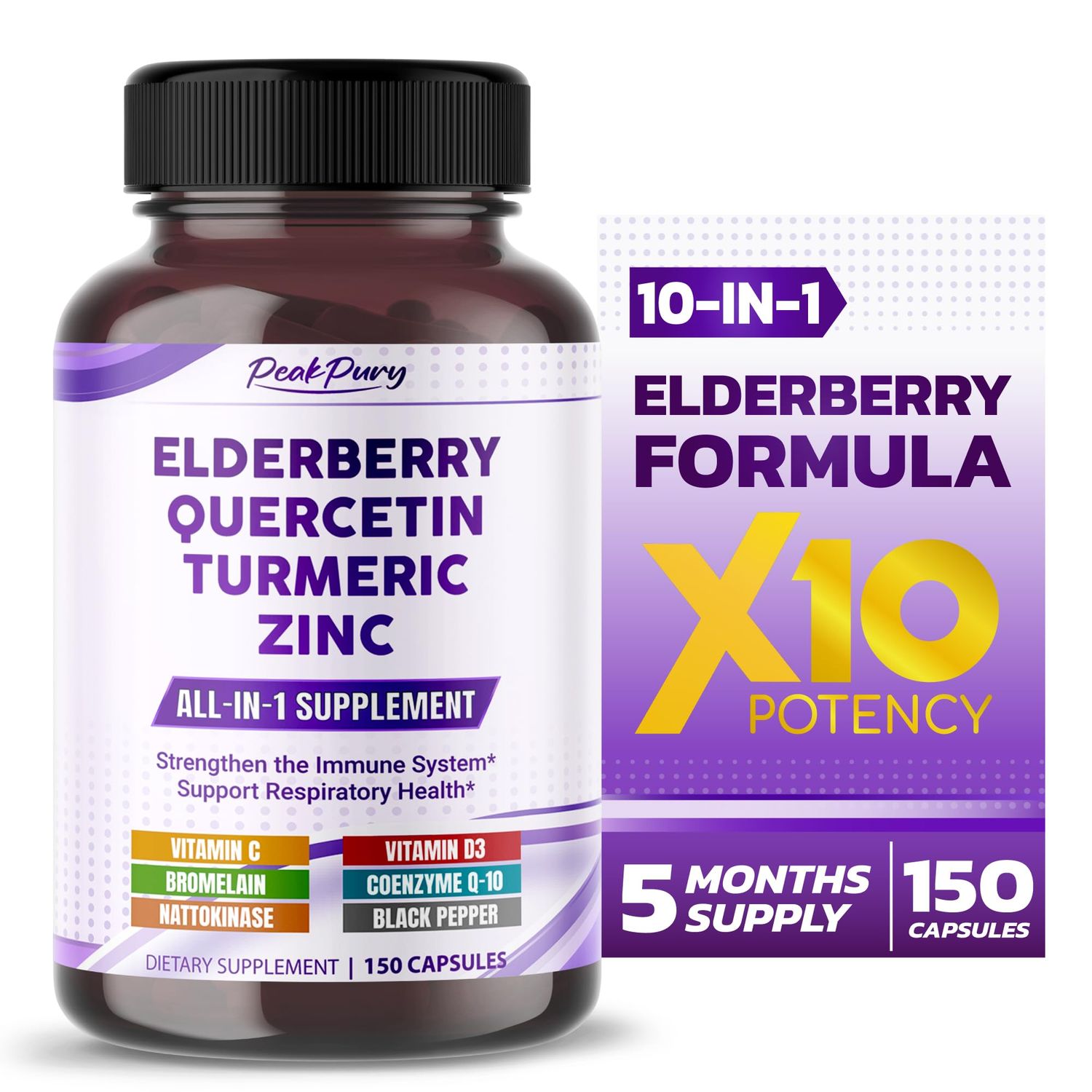 Elderberry Quercetin Turmeric Zinc - Support The Immune System, Respiratory Health - Made in The USA