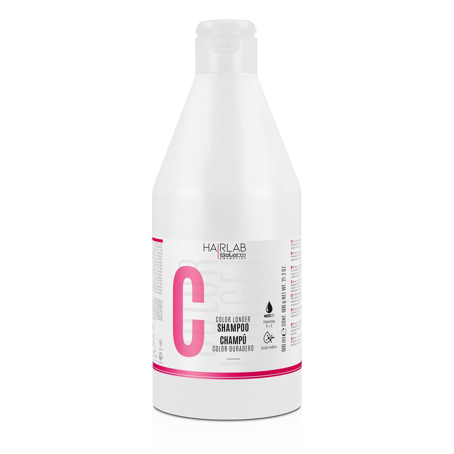 SALERM - Dyed, Bleached, or Gray Hair Shampoo - Shampoo Color Longer Hair Lab - 600 ml - with Provitamin B5 and Vitamins A and E - Seals and Maintains Color - Sulfate and Paraben-Free