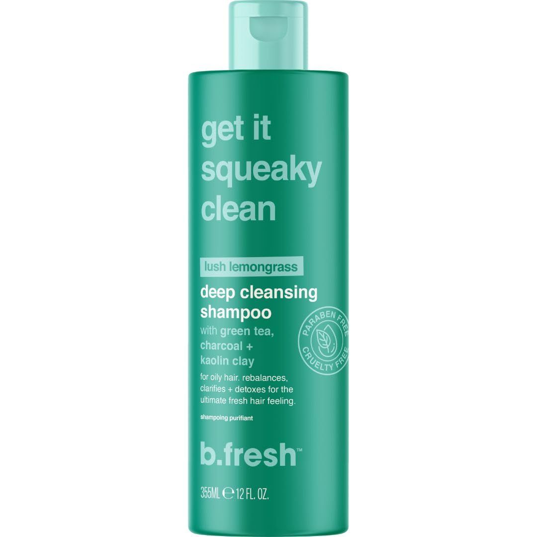 b.fresh Daily Cleanser Shampoo Get It Squeaky Clean - Deep Cleansing for All Hair Types, Enriched with Green Tea Charcoal to Clarify Refresh Your Scalp, Lemongrass Scented, 12 Fl Oz
