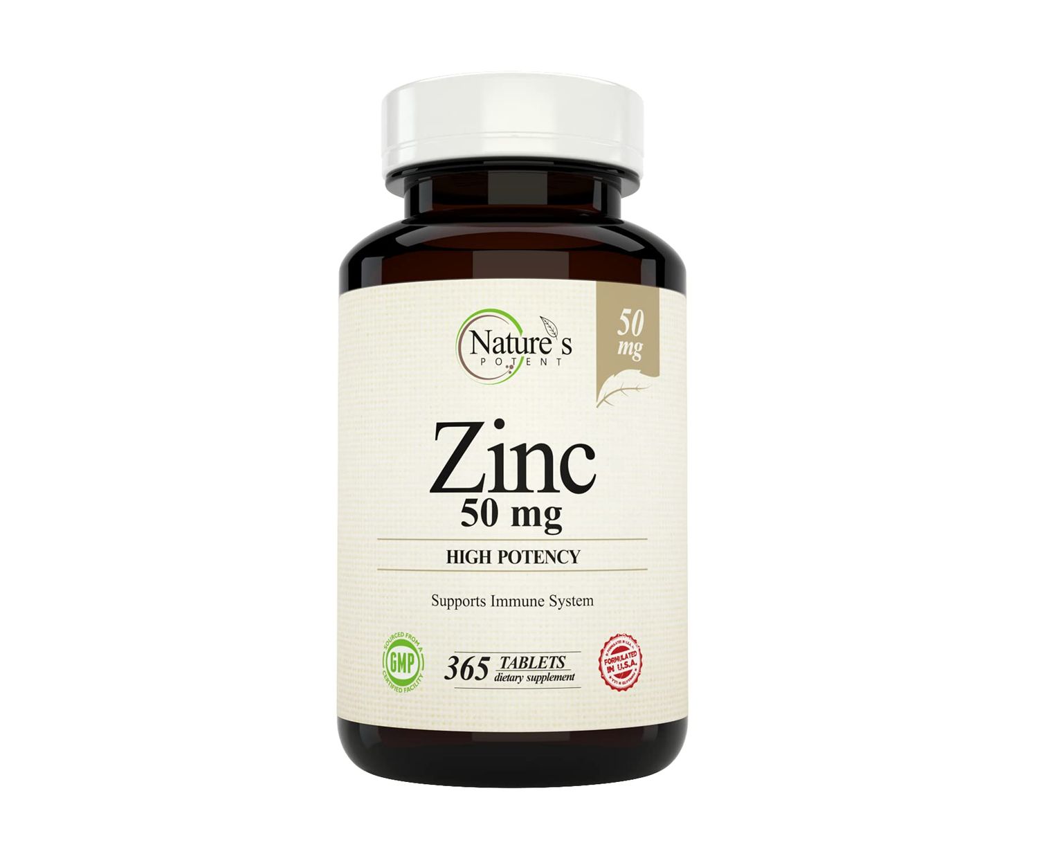 Nature&#39;s Potent Zinc 50 mg, Immune Support Supplement - High Potency for Maximum Immune Antioxidant Health - Made in USA from Natural Zinc Oxide - 365 Tablets (1 Year Supply)