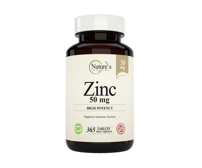 Nature&#39;s Potent Zinc 50 mg, Immune Support Supplement - High Potency for Maximum Immune Antioxidant Health - Made in USA from Natural Zinc Oxide - 365 Tablets (1 Year Supply)