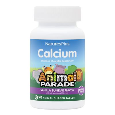 NaturesPlus Animal Parade Sugar-Free Children&#39;s Calcium, Vanilla Sundae Flavor - 90 Chewable Animal Shaped Tablets - Magnesium for Bone Health - Gluten Free - 45 Servings