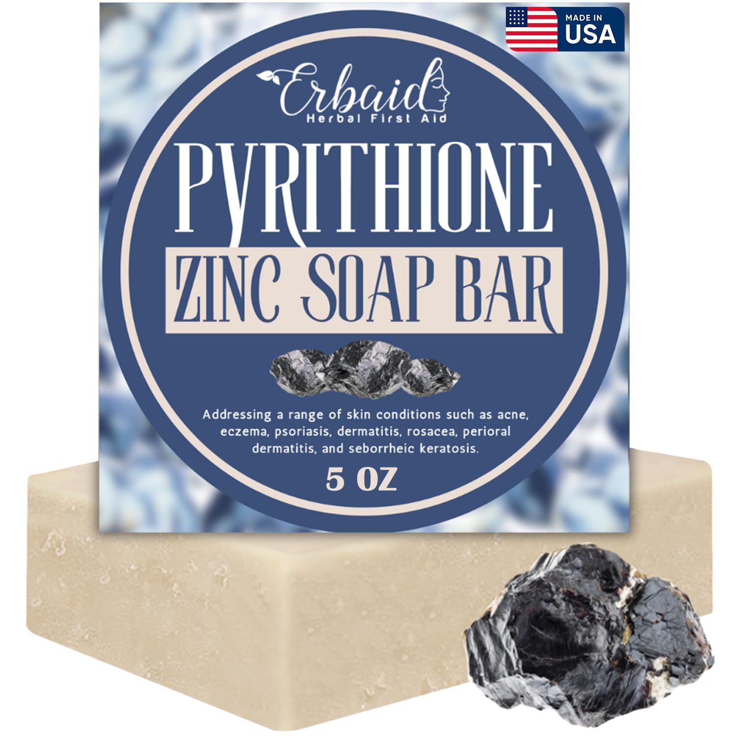 Pyrithione Zinc Soap Bar for Face Body, 4oz 2 ZnP Bar Soap Skin Repair Cleanser for Acne, Rosacea, Eczema, Dermatitis, Psoriasis, Itching Cleansing, Calming Zinc Facial Wash Made in USA