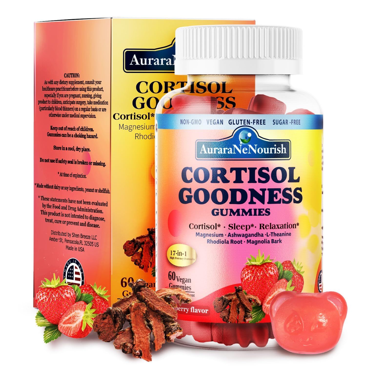 Sugar Free Cortisol Supplement Gummies, 17-in-1 Cortisol Detox w. Magnesium Glycinate 400mg Ashwagandha, L-Theanine, Phosphatidylserine, Hormone Balanced for Women, Mood Focus, Sleep Support